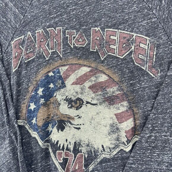 Rebel‎ Republic BORN TO REBEL Long Sleeve Gray Sweat Top Womens M USA Rock Biker - Picture 2 of 9